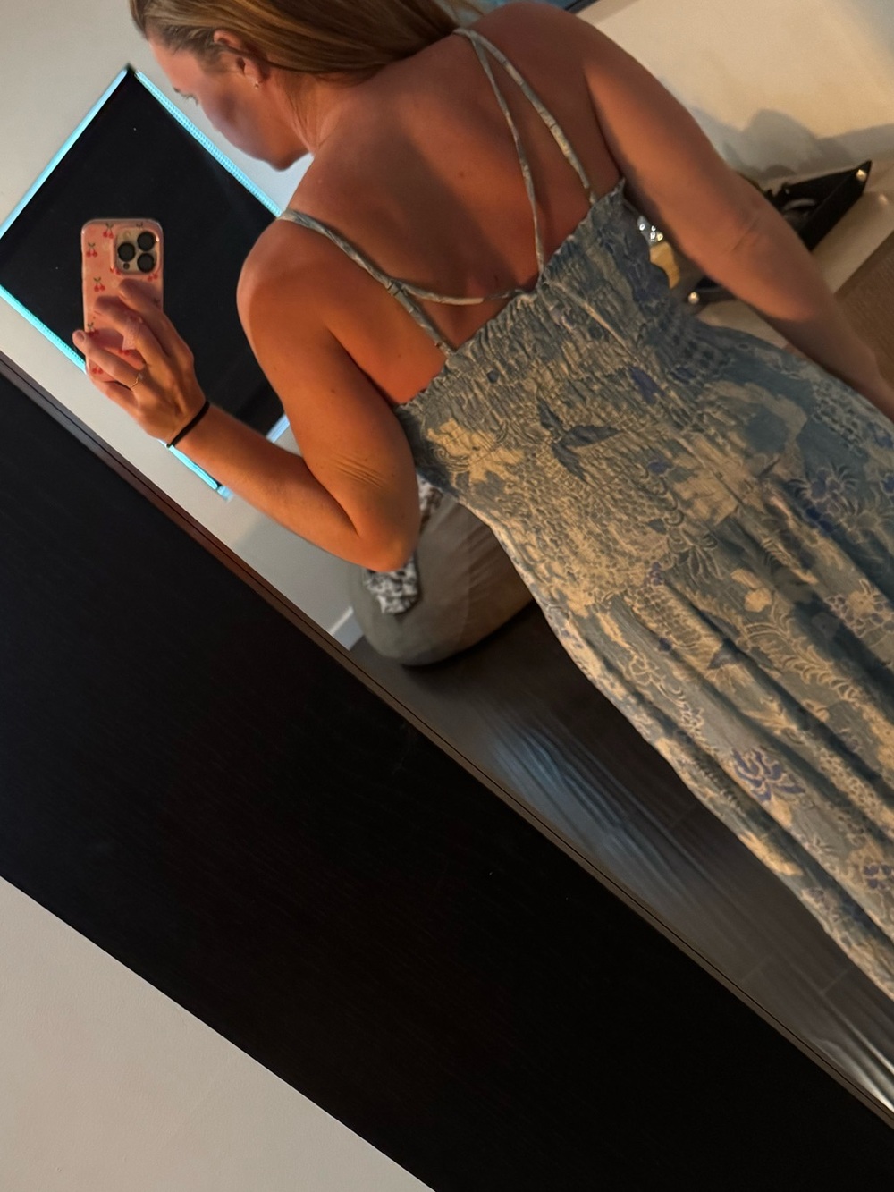 Abercrombie & Fitch Light Blue and White Smocked Strapless Maxi Dress - Picture 2 of 4